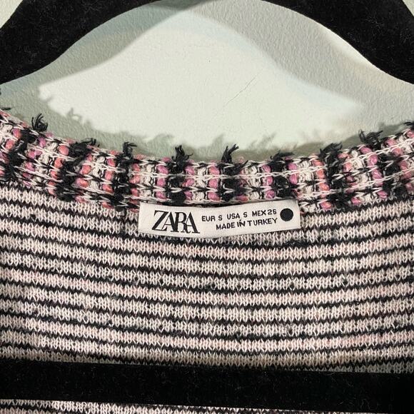 Zara Women's Pink & Black Textured Tweed V-neck Oversized Sweater Dress Size S - Picture 6 of 8